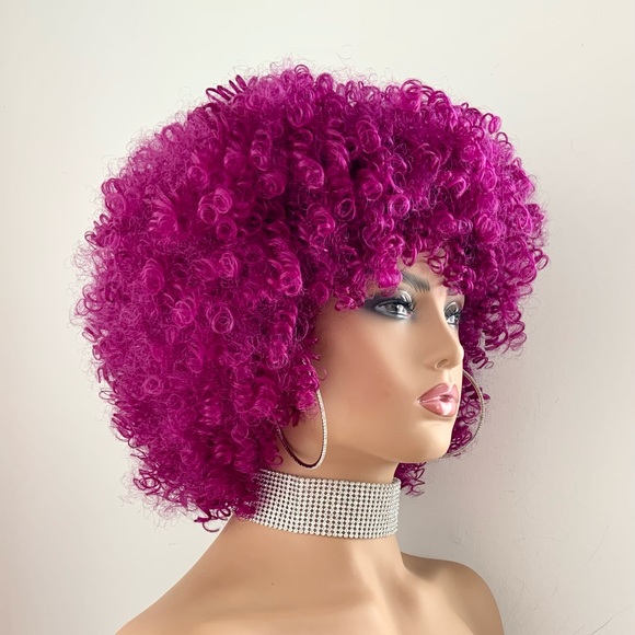 Very Pretty Curly Magenta “Put On & Go” Synthetic Wig for Events or Everyday - Picture 3 of 7